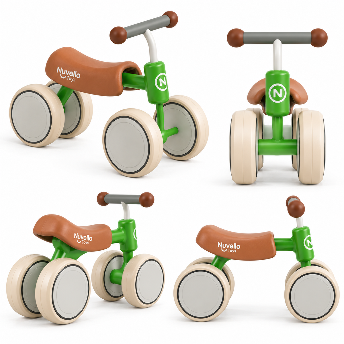 Nuvello Toys Toddler Ride-On Balance Bike – Green & Brown
