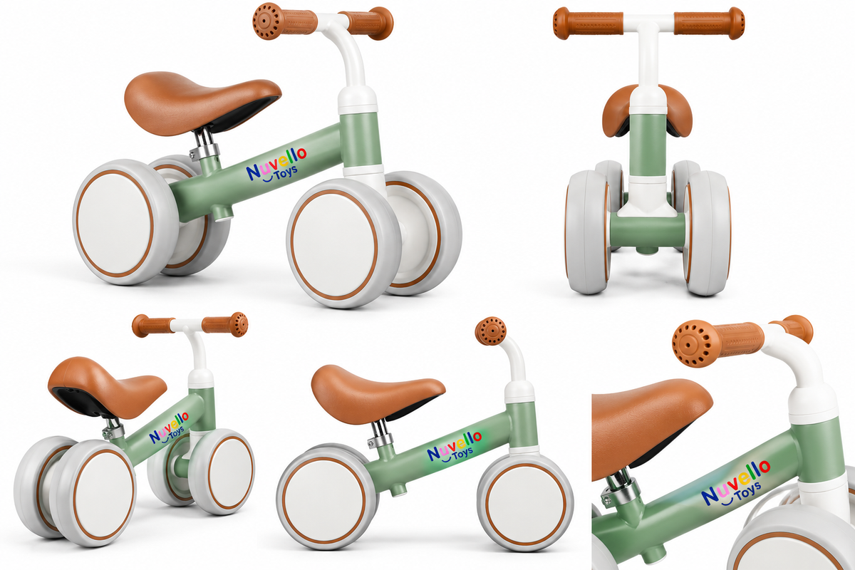 Nuvello Toys Toddler Ride-On Balance Bike – Sage Green & Brown