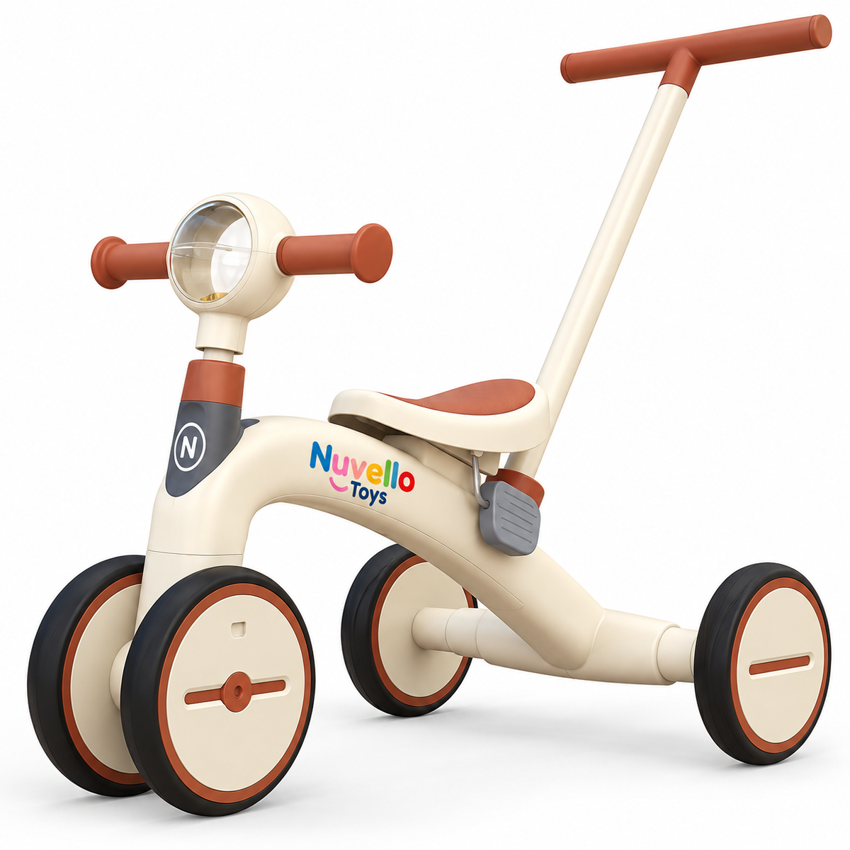 Nuvello Toys Toddler Push Trike with Rear Handle – Cream & Terracotta
