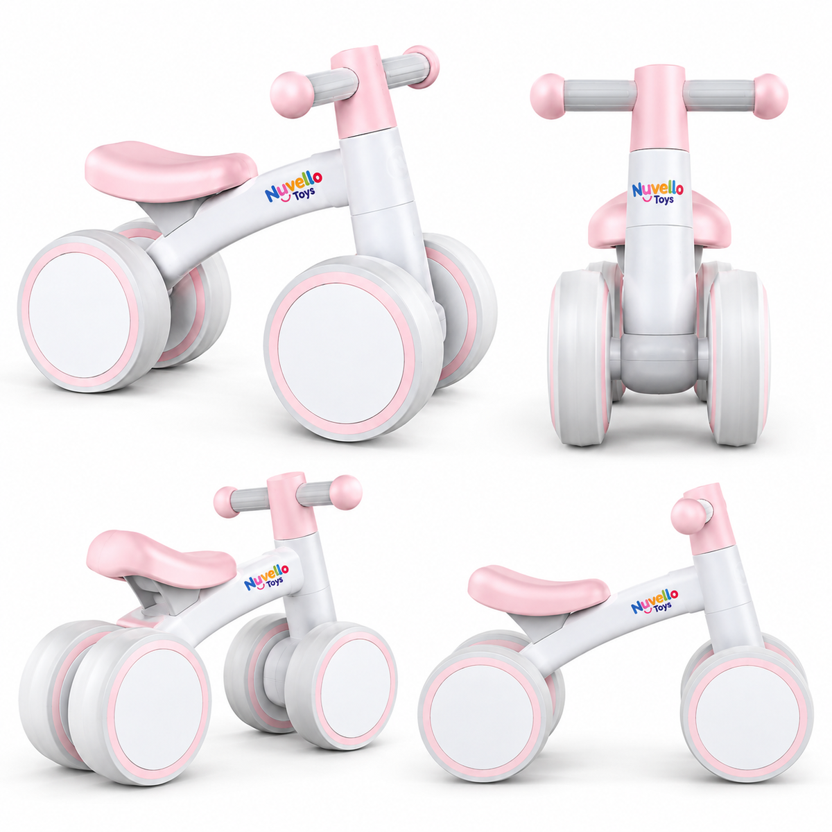 Nuvello Toys Pink Toddler Balance Bike – 4-Wheel Ride-On