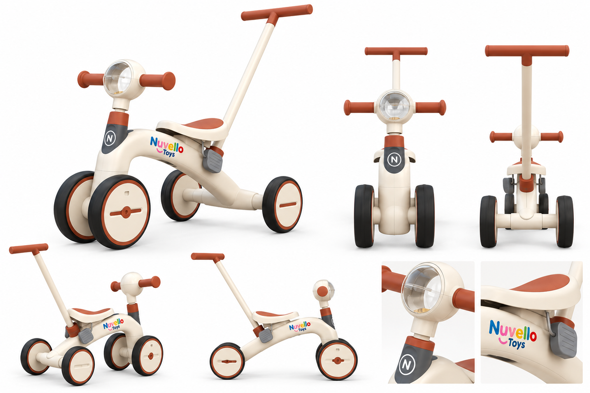 Nuvello Toys Toddler Push Trike with Rear Handle – Cream & Terracotta