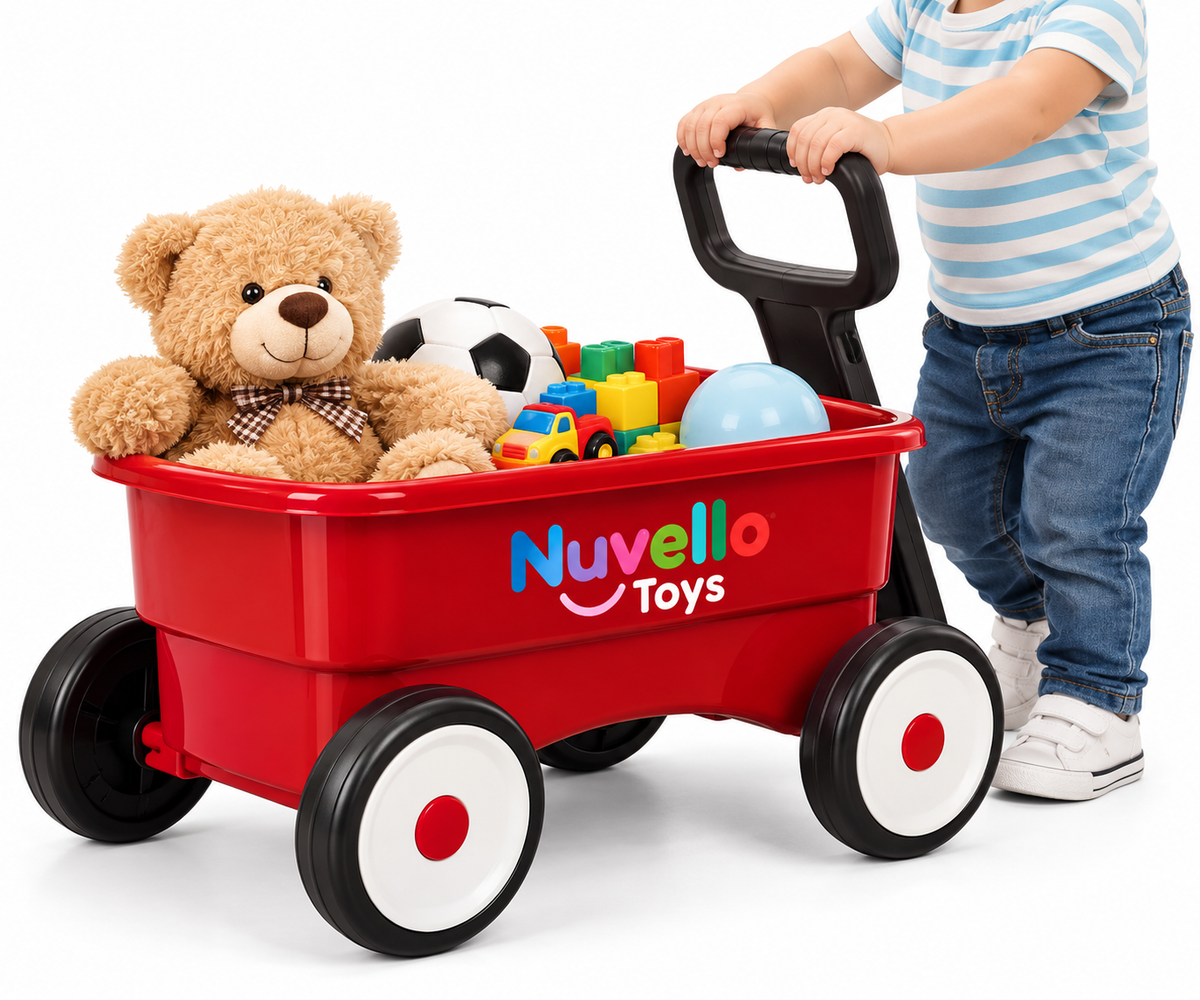 Nuvello Toys Red Children’s Pull Wagon – 4-Wheel Design